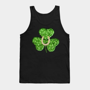 Faux Green Glitter Shamrock With A Horseshoe Tank Top